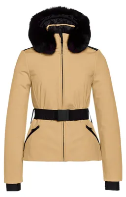 Imagen del producto de Chaqueta de plumón softshell para mujer GOLDBERGH Hida, con capucha y forro de imitación de piel, color beige, talla 38