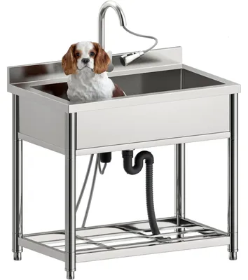 Freistehende Edelstahlspüle 90 cm mit ausziehbarer Armatur