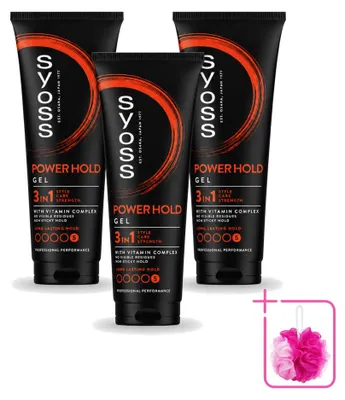 Zdjęcie produktu dla 3 sztuki żelu do włosów Syoss Power Hold - bardzo mocna utrwalność - 250 ml - zestaw ekonomiczny