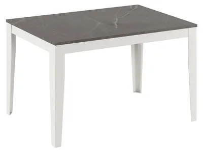 Zdjęcie produktu dla Rozkładany duży stół 156-316 cm z blatem z antracytowego marmuru i melaminy oraz białą metalową ramą – minimalistyczny i nowoczesny design