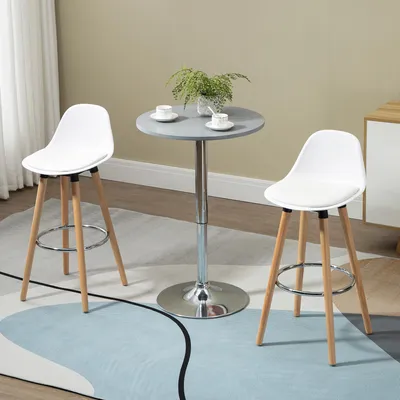 Image de Ensemble de 2 tabourets de bar au design scandinave, avec dossier, revêtus en similicuir, structure en bois de hêtre | 43 x 43 x 91 cm | Blanc