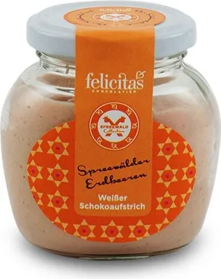 Produktbild von Weißer Schokoaufstrich mit Erdbeeren von der Confiserie Felicitas (400 g)