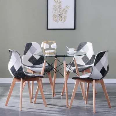 Immagine prodotto di Set da pranzo Happyment - tavolo con 4 sedie - set da pranzo rotondo - sedia da cucina - sedia da cucina - soggiorno e sala da pranzo