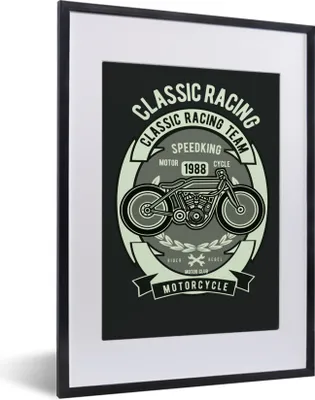 Produktbild von MuchoWow® MuchoWow® Gerahmtes Poster Motorrad - Brief - Vintage - Illustration 30x40 cm - Poster mit zchwarzem Bilderrahmen - Wandposter Schlafzimmer