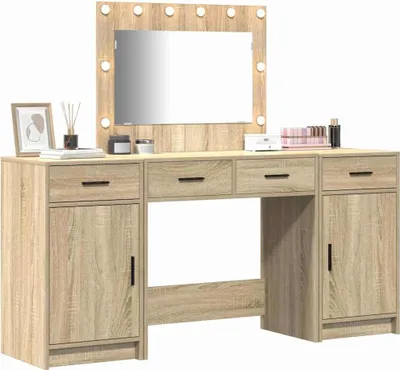 Image de Table de maquillage vidaXL, 3 pièces, marron, 78,5 x 41 x 135 cm, matériau composite en bois