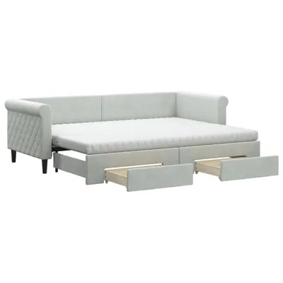 Obrázok produktu pre vidaXL Rozkladacia posteľ so zásuvkami Svetlo sivá 80x200 cm Velvet