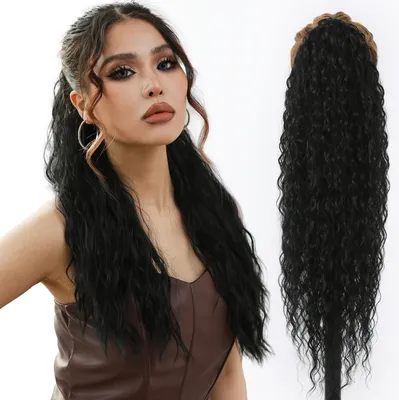 Produktbild von SassyGoods® Wrap Around Ponytail Haar Extensions - Schwarze Locken - 65 cm
