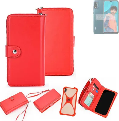 Produktbild von K-S-Trade 2in1 Schutzhülle Portemonnee Handyhülle mit Bumper kompatibel mit Lava X3 Hülle Case Etui Geldbörse Smartphone rot (1x)