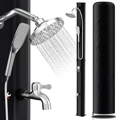 Produktbild von Solardusche Solar Gartendusche warmes Wasser Bis Zu 60°C Ohne Stromanschluss Pooldusche Camping mit Fußdusche und handbrause schwenkbarem Regenduschkopf Schutzhülle Schwarz(35L)