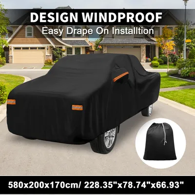 Image de Housse De Voiture ImpermšŠable 210D-Pu Housse De Voiture ExtšŠrieure Complššte Pour Toyota Tacoma Avec Fermeture šŠclair Porte Conducteur 580X200X170Cm / 228,35 "X78,74" X66,93 "Noir
