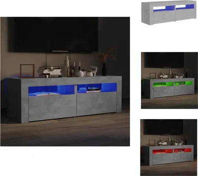 A collage of images showing a TV stand with LED lighting in different colors.
