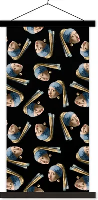 Produktbild von MuchoWow® Textilposter Das Mädchen mit dem Perlenohrring - Muster - Vermeer 60x120 cm mit schwarzem Rahmen - Magnete