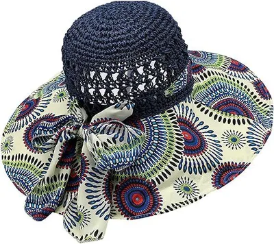 Produktbild von Faltbarer Strohhut mit Blumenschleife | Breite Krempe UV-Schutz Strandhut für Damen | Böhmischer Stil Floppy Sommer Reisehut, F