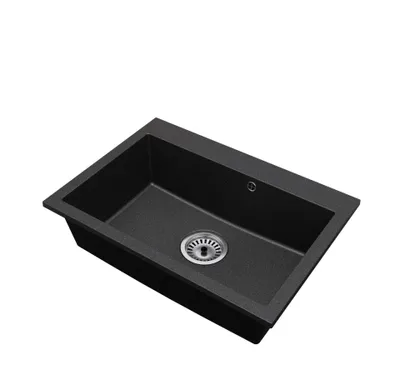 Produktbild von Granitspülbecken Einbeckig Elite 70 – Schwarz Gesprenkelt – Chrom-Siphon