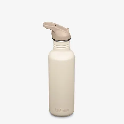 Produktbild von KLEAN KANTEEN Classic Trinkflasche 800 ml Edelstahl, Whitecap Gray, leichte Sportflasche mit Flip Sport Cap auslaufsicher, BPA frei, Wasserflasche für
