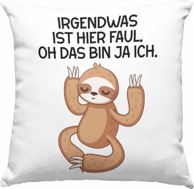 Produktbild von Trendation - Faultier Grafik Deko-Kissen mit Füllung 40x40 Lustiger Spruch BüroDeko-Kissen mit Füllung 40x40 mit Spruch Geschenk Kollege Kollegin Faul (Grau)