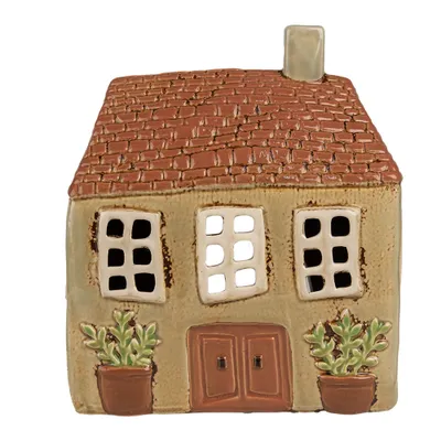 Image de Clayre & Eef Porte-bougie à chauffe-plat Maison 17x10x19 cm Vert Orange Céramique