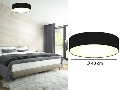 Produktbild von Runde LED Deckenleuchte Ø40 mit schwarzem Stoffschirm Lampenschirm Deckenlampen