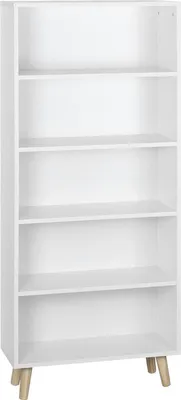 Image de Happyment Bibliothèque industrielle - 4 niveaux - Sur pieds - Blanc - Bibliothèque - Salon, chambre et chambre d'enfant - Bois - 60 x 24 x 144 cm