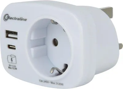 Productafbeelding van Reisadapter voor UK en Duitsland met 2 USB-poorten (1 type A en 1 type C)