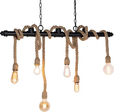 Zdjęcie produktu dla QAZQA - Przemysłowy I Vintage I Przemysłowy I Vintage I Lampa wisząca I Lampa wisząca I Lampa wisząca czarna 6-punktowa - Plural I Salon I Sypialnia - Stal Podłużna I Cylindryczna - Pasuje do żarówek LED E27