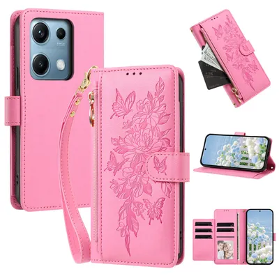 Image de Étui pour Xiaomi Redmi Note 14S 4G, en cuir PU, type portefeuille, avec compartiments, support pour cartes et dragonne, couleur rose