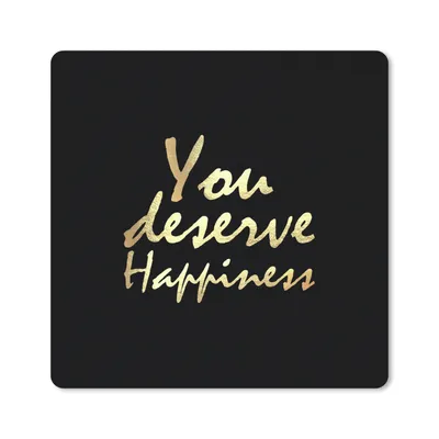 Produktbild von MuchoWow® Mauspad Mousepad Zitate - Glücklich - Gold - Schwarz 20x20 cm - Mousepads - Maus Mat - Pad - Mausunterlage - Desk Mat - Bureauartikeln