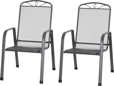 Two identical garden chairs are shown against a white background.