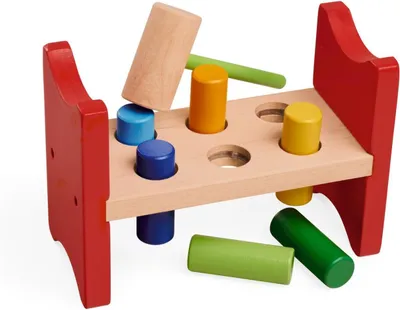 Imagen del producto de Banco de golpecitos - Juguete de madera para golpear - Incluye 6 varillas de colores y un martillo - Favorece la motricidad y la coordinación - Madera - Colorido - A partir de 1 año