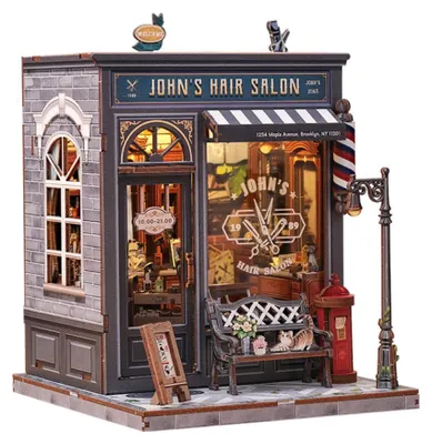 Produktbild von Friseursalon DIY Book Nook Miniaturhaus 3D-Puzzle mit LED-Beleuchtung Cutebee