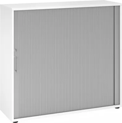 Zdjęcie produktu dla HAMMERBACHER 1733S Rollladenschrank silber/weiß 2 Fachböden