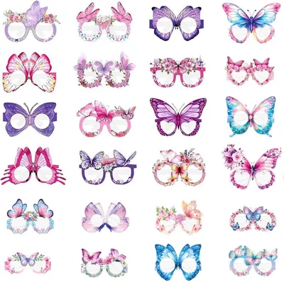 Productafbeelding van Papieren vlinderbrilletjes, 24 stuks, in verschillende kleuren, voor feesten