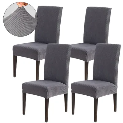 Produktbild von Stuhlhussen 4er pack Esszimmerstühle Kariert Hussen Universal Stretch Stuhlbezug Stuhlüberzug für Hochzeit Home Party Grau