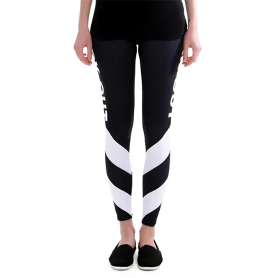 Produktbild von cosey - bedruckte bunte Leggins (Einheitsgröße) - Design Workout Linien schwarz/weiß