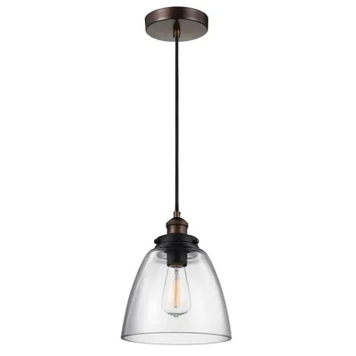 Image de Suspension Baskin, laiton vieilli, 1xE27x60W, verre, dimensions : 210,2 x 22,8 x 22,8 cm, IP20, Feiss