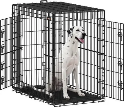 Produktbild von Hundebox – Hundekäfig – Sicheres Heimtiergehege – Doppeltürig – 122 x 74 x 114 cm – Schwarz