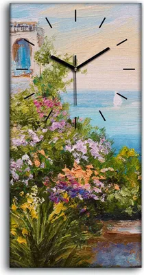 Produktbild von Wandbild Leinwand Bilder mit Uhr 30x60 Ölgemälde Blumen Meer Himmel Kunst - schwarze Hände