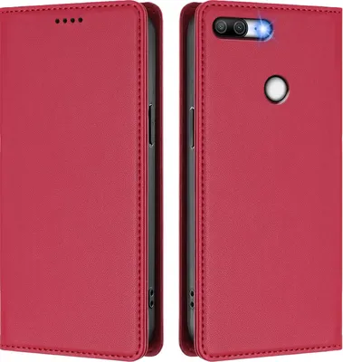Obrázek produktu pro Kožené pouzdro pro Honor 9 Lite, magnetické flipové pouzdro zPolyuretankůže se stojánkem Červená