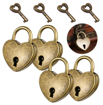 Produktbild von 4er Set Mini-Vorhängeschloss Herzform,Vorhängeschlösser– Kleine Liebesschlösser aus Metall mit Schlüssel,Vintage für Schrank,Schmuckkästchen,Tagebuch