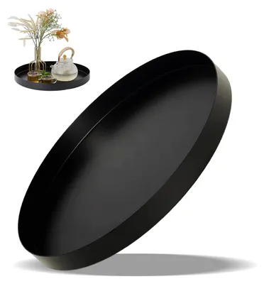 Image de Assiette de service ronde en acier inoxydable, noire, diamètre 30 cm