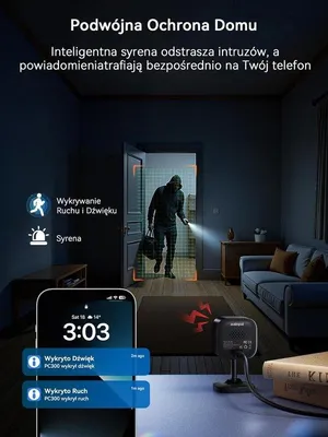 Zdjęcie produktu dla Kamera monitoringu wewnętrzna 2K z funkcją noktowizji, kamera wewnętrzna Wi-Fi, kamera do obserwacji zwierząt z aplikacją, wykrywanie ruchu i dźwięku, dwukierunkowy system audio