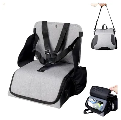 Produktbild von Sitzerhöhung für Kinder, Reisehochstuhl für Babys, klappbarer Essstuhl für Kinder mit Rückenlehne und verstellbaren Gurten, leicht zu reinigen und stabil, für Zuhause und unterwegs (Grau)