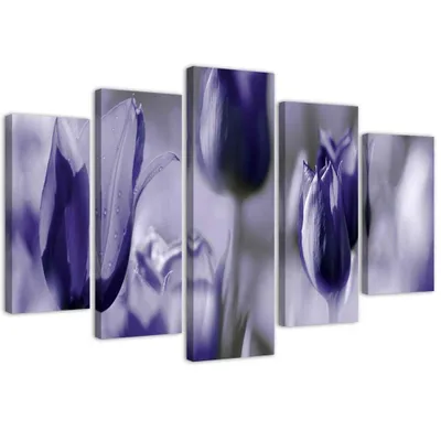Obrázek produktu pro 5dílné nástěnné plátno fialové tulipány na louce 100x70 cm Feeby fialová nástěnná malba připravená k zavěšení