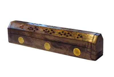 Produktbild von Räucherstäbchenhalter "India Truhe Blume des Lebens" Holz 30x6cm