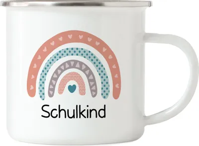 Produktbild von Schulkind Emaille Tasse Einschulungsgeschenk Grundschule 1. Klasse Schulstart Herzen Motiv