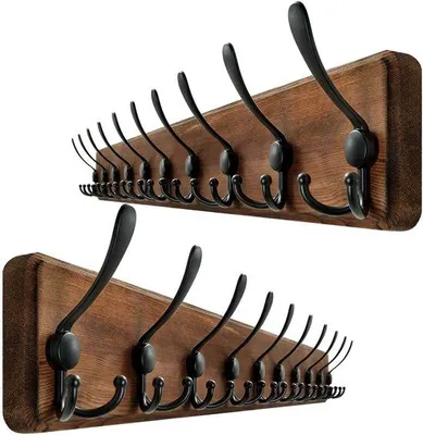 Immagine prodotto di Gancio da parete in legno, 98 cm, a 10 fori, marrone rustico, in 2 pezzi