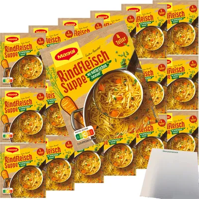 Produktbild von Maggi Rindfleisch Suppe mit Nudeln und Gemüse VPE (18x85g Packung) + usy Block