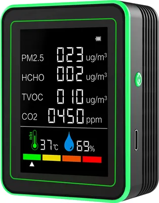 Produktbild von 6-in-1-Luftqualitaetsmonitor, tragbarer Temperatur- und Feuchtigkeitsdetektor PM2.5, HCHO, TVOC, CO2-Detektor, genaues Kohlendioxidmessgeraet fuer den Innenbereich