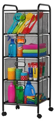 Produktbild von Relaxdays Rollwagen, 4 Schubladen, Metall, HxBxT: 92,5 x 32 x 33 cm, 4 Rollen, Küche, Bad, Beistellwagen, schwarz