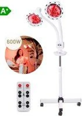 Image de LIROMA® lampe infrarouge 600W double tête sur pied – chaleur infrarouge réglable avec minuterie, télécommande, lumière rouge et corps